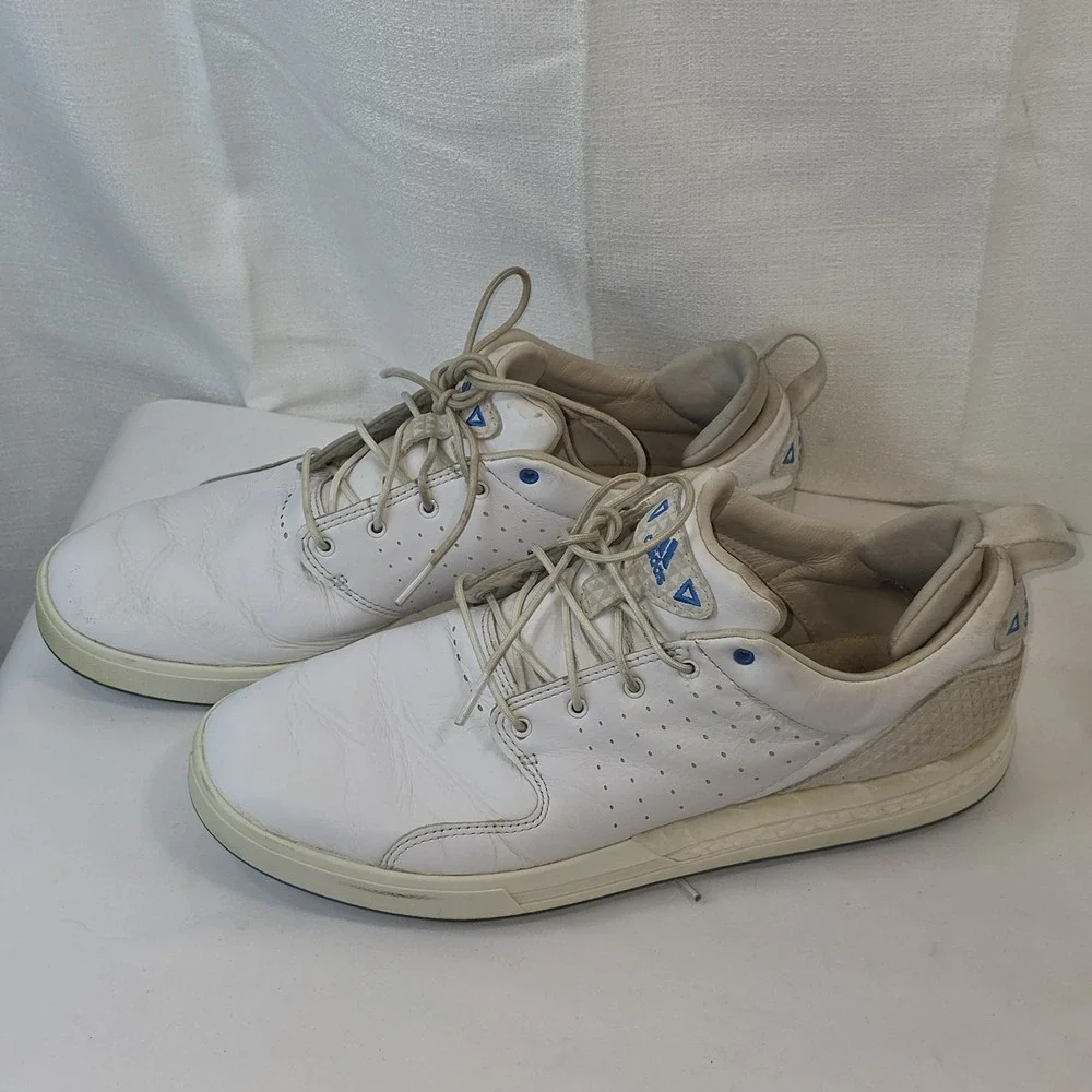 Adidas Flopshot Golf Shoes Mens 10 White Leather‎ Spikeless Adipure